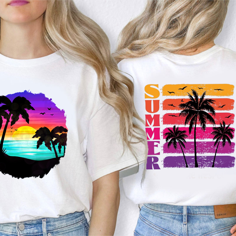 Palm Trees And Sunset Teacher Two Sided T-Shirt