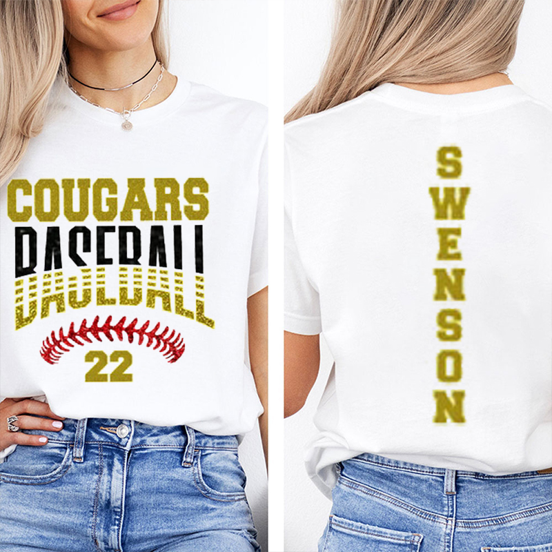 Personalized Mascot  And Sport Glitter Teacher Two Sided T-Shirt