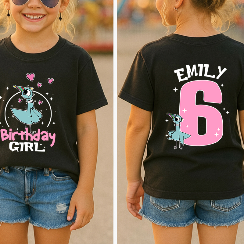 Personalized Pigeon Birthday Girl Or Boy Class Two Sided T-Shirt
