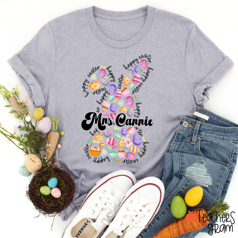Personalized Name Bunny Egg Happy Easter Teacher T-Shirt