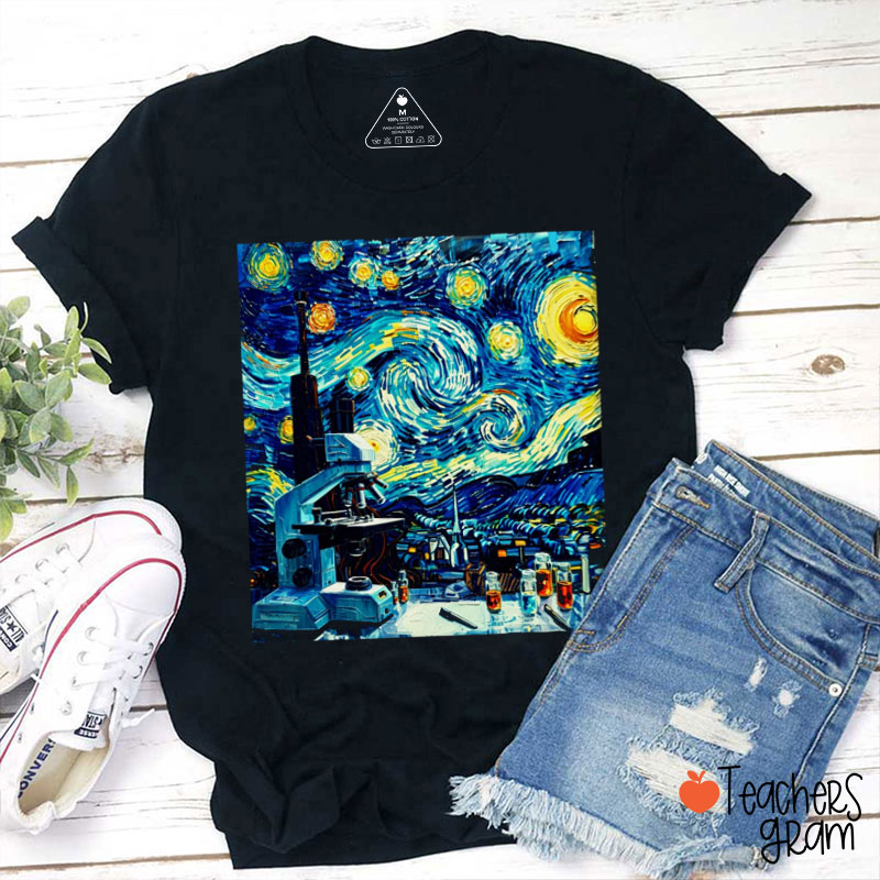 Microscope And Starry Sky Teacher T-Shirt