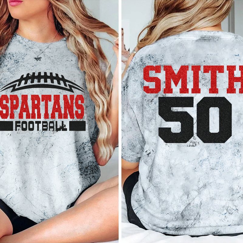 Personalized Mascot And Sport Game Number Imitation Glitter Teacher Printed Super Soft Two Sided T-Shirt