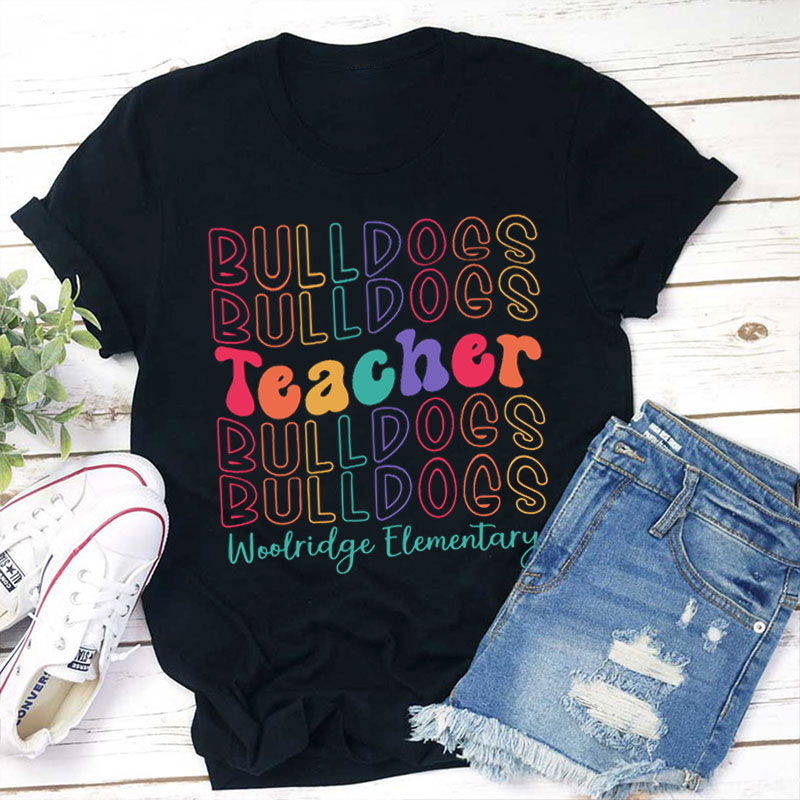 Personalized Mascot Colored Letters Teacher T-Shirt