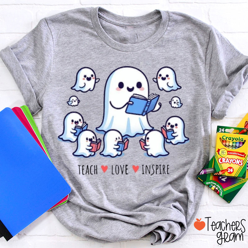 Cute Ghost Teach Love Inspire Teacher T-Shirt