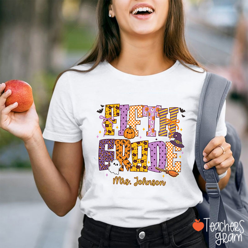 Personalized Name Cute Halloween Teacher Art Teacher T-Shirt