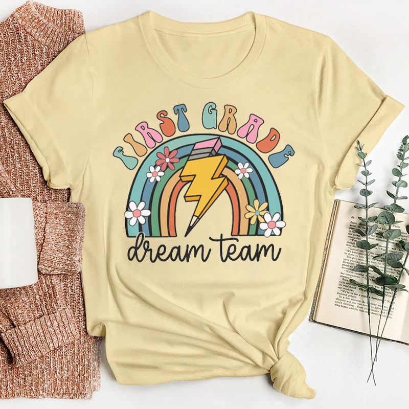 Personalized Colorful Rainbow Lightning Pencils Teacher T-Shirt