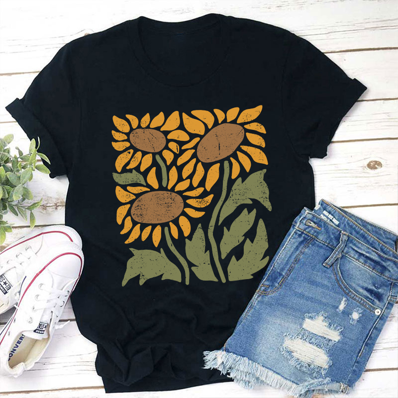 Boho Retro Flower Sunflower Teacher T-Shirt
