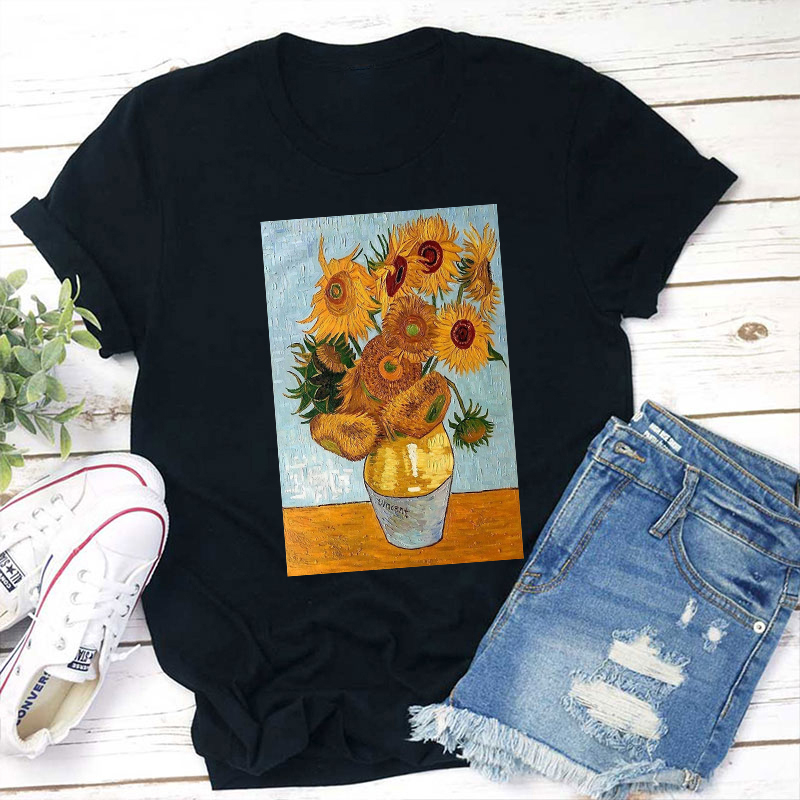 Vintage Art Sunflower Teacher T-Shirt