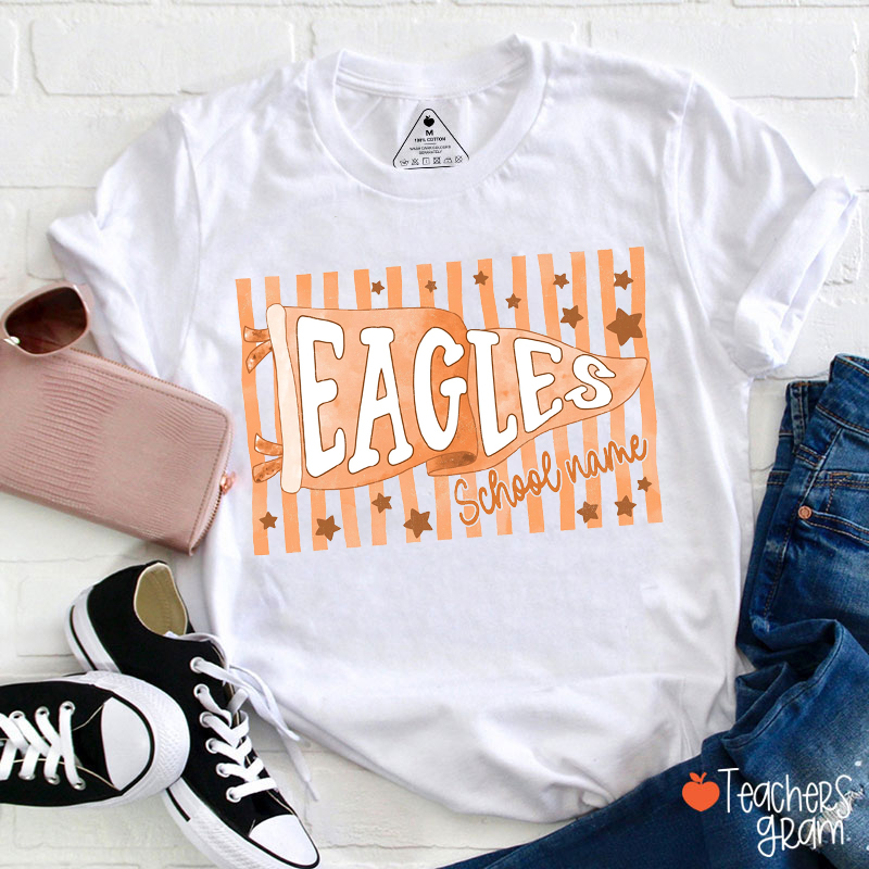 Personalized Mascot Stripes Pennant Teacher T-Shirt