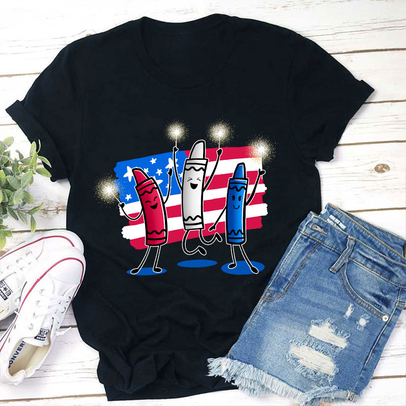 4th Of July Color Crayon Teacher T-Shirt