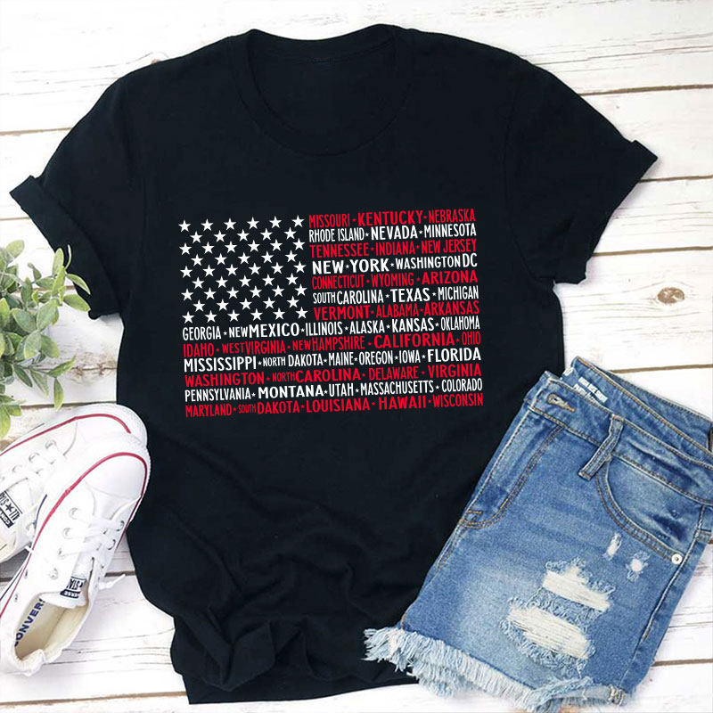 Vintage American Flag 4th Of July Teacher T-Shirt