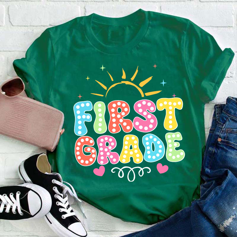 Personalized Neon Light And Sunshine Hello My Grade Teacher T-Shirt