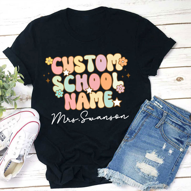 Personalized Flower And Stars Back To School Teacher T-Shirt
