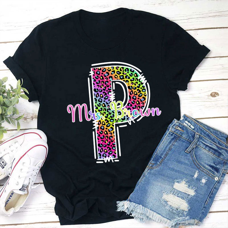 Personalized Colorful Leopard Grade And Name Teacher T-Shirt