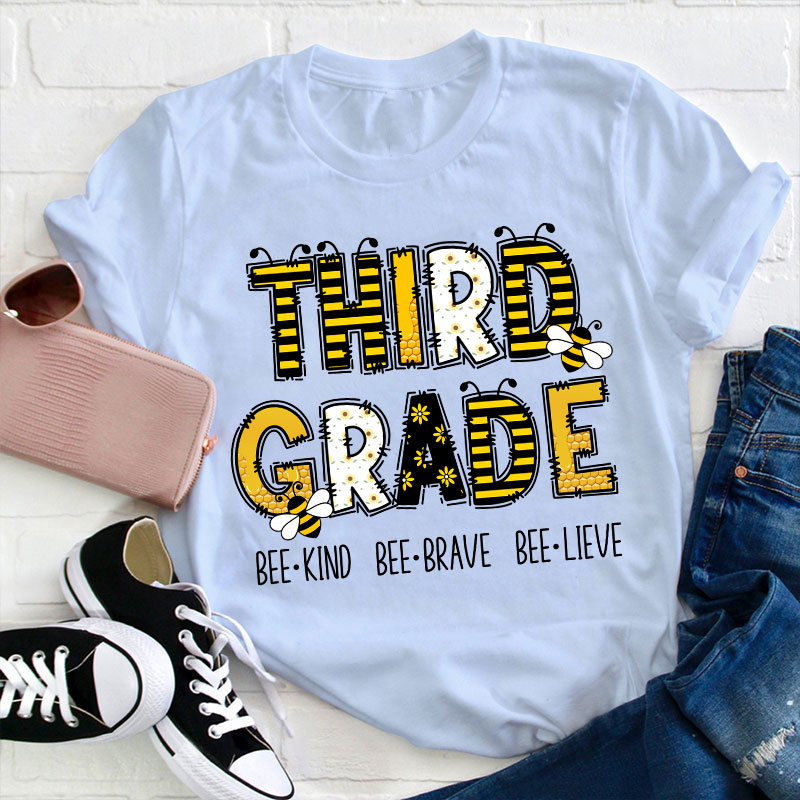 Personalized Grade Funny Bee Font Design Teacher T-Shirt