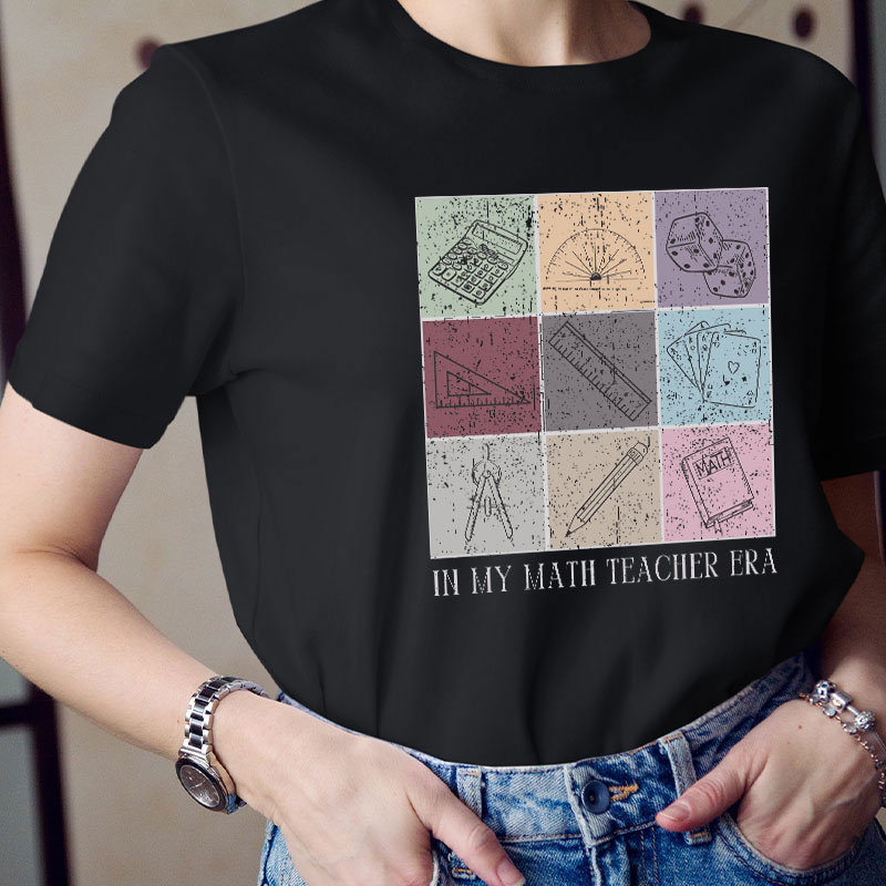 In My Math Teacher Era Mathematical Tools Icons Teacher T-Shirt