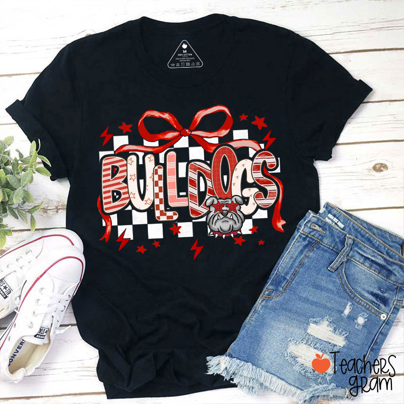 Personalized Mascot Checkered Bow Teacher T-Shirt