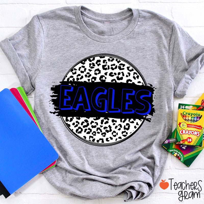 Personalized  Mascot Round Leopard Print Teacher T-Shirt