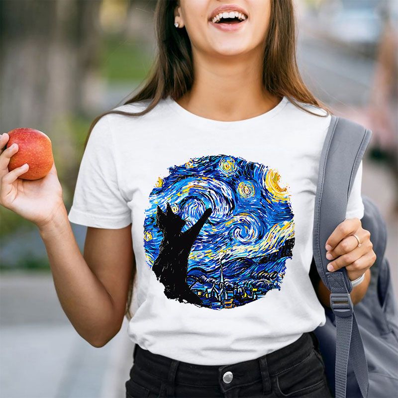 Starry Night And Cat Teacher T-Shirt