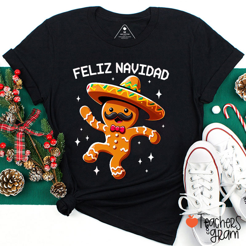 Feliz Navidad Gingerbread Man Spanish Teacher T-Shirt