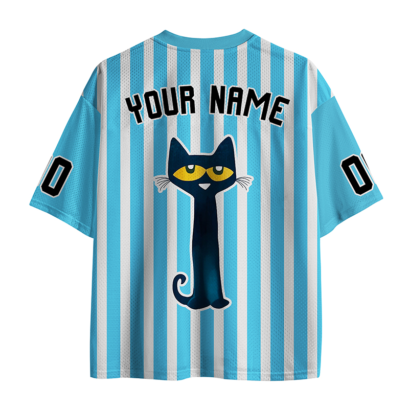 Personalized Grade And Name Blue Cat Teacher Mesh Jersey