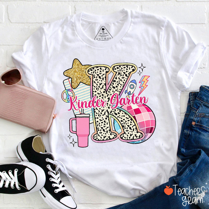 Personalized Grade Leopard Letter Notebook Star Teacher T-Shirt