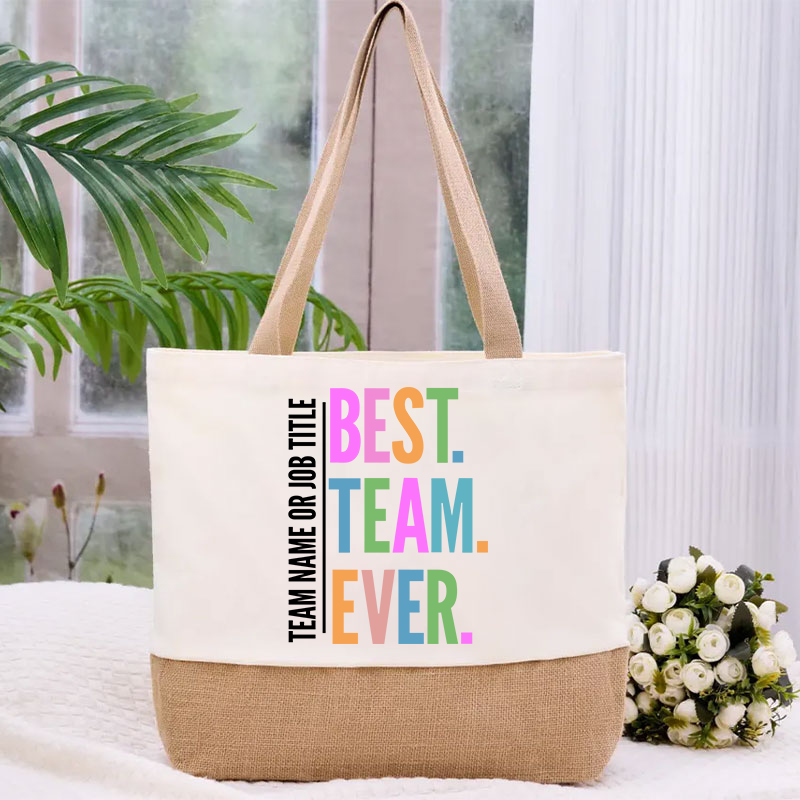 Personalized Neon Color Best Team Ever Teacher Canvas Tote Bag