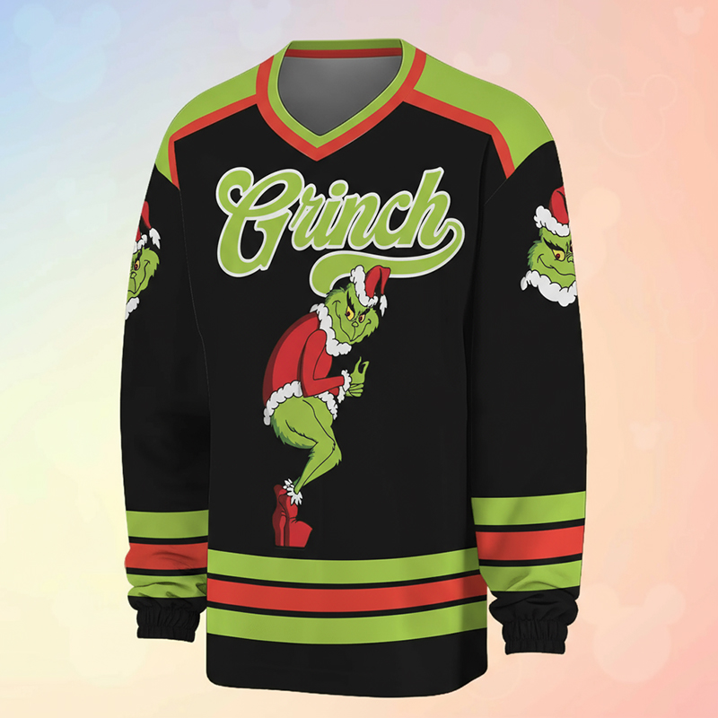 Personalized Number Green Guy Stealing Christmas Teacher Long Sleeve Jersey