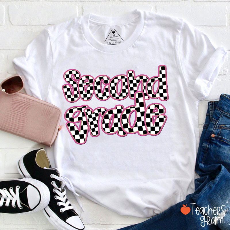 Personalized Grade Checkerboard Teacher T-Shirt