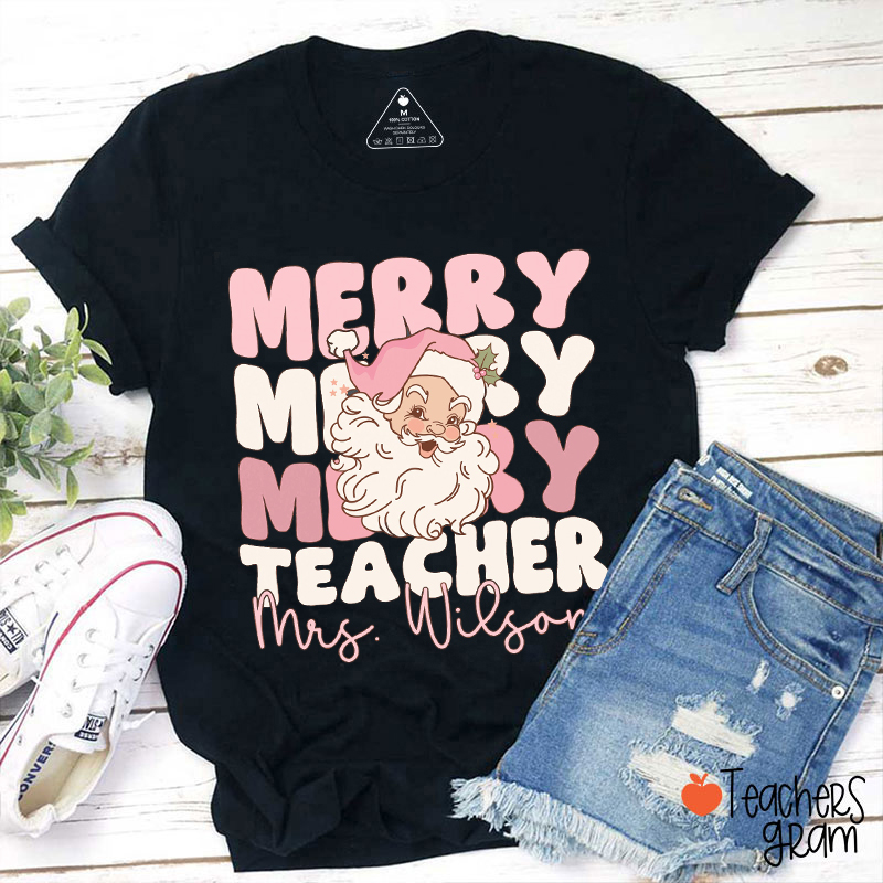 Personalized Merry Teacher Santa Claus Teacher T-Shirt