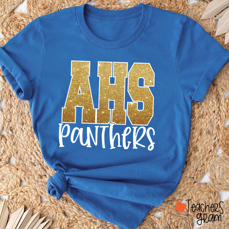 Personalized Mascot And Initials Imitation Glitter Teacher T-Shirt