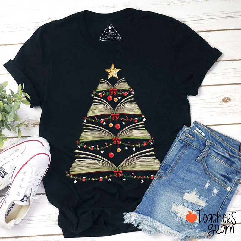 Book Christmas Tree Teacher T-Shirt