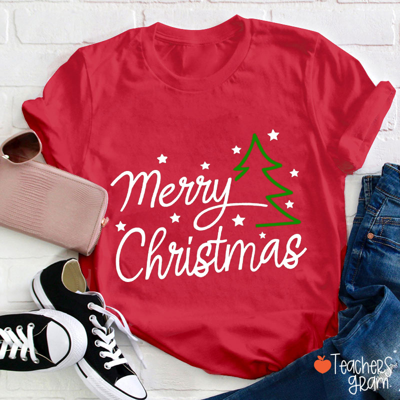 Merry Christmas Snow Tree Teacher T-Shirt