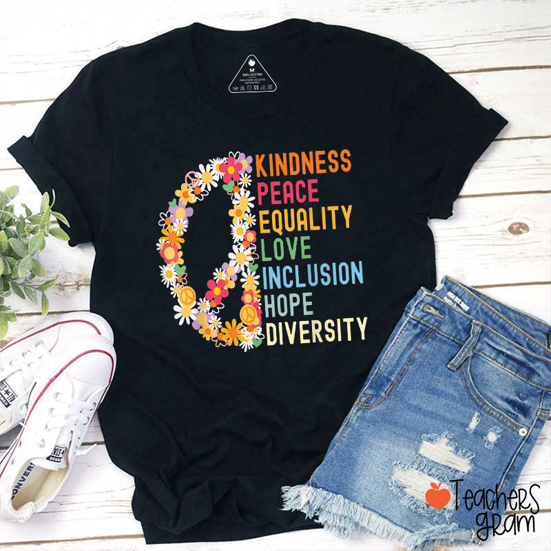 Peace And Love Flower Peace Sign Teacher T-Shirt