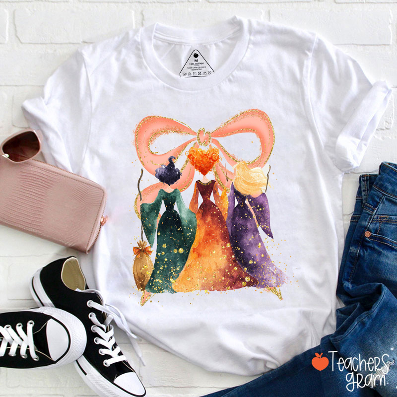 Watercolor Preppy Coquette Halloween Teacher T-Shirt