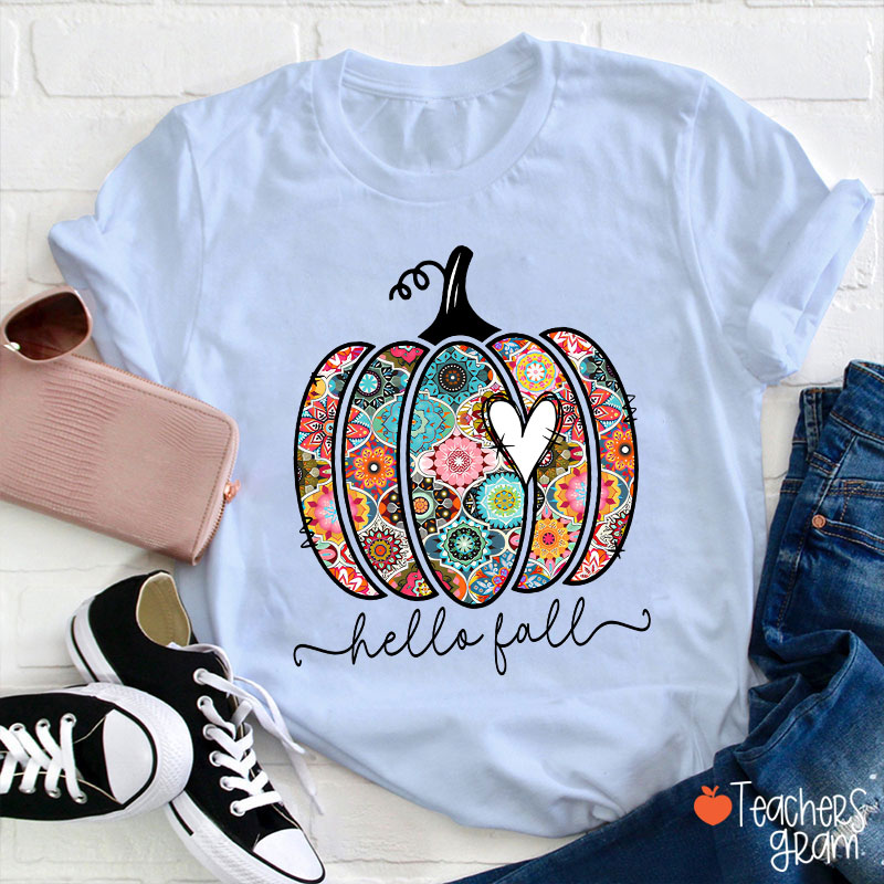 Personalized Text Flowers Pumpkin Fall Teacher T-Shirt