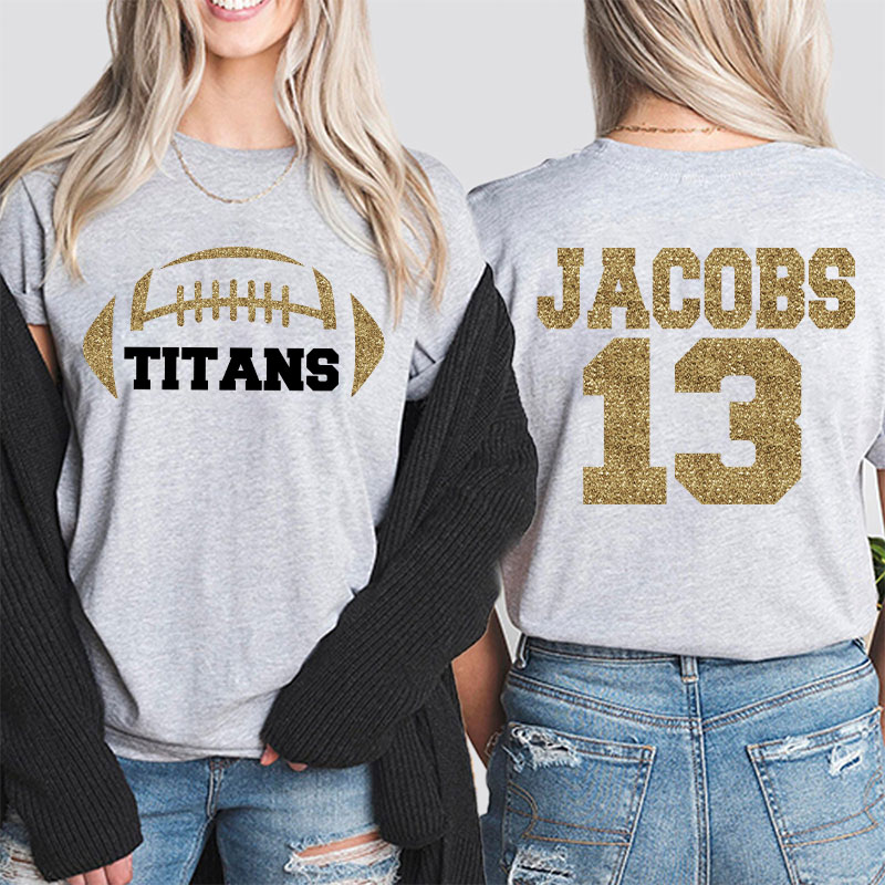 Personalized Mascot Name And Number Football Game Day Teacher Two Sided T-Shirt