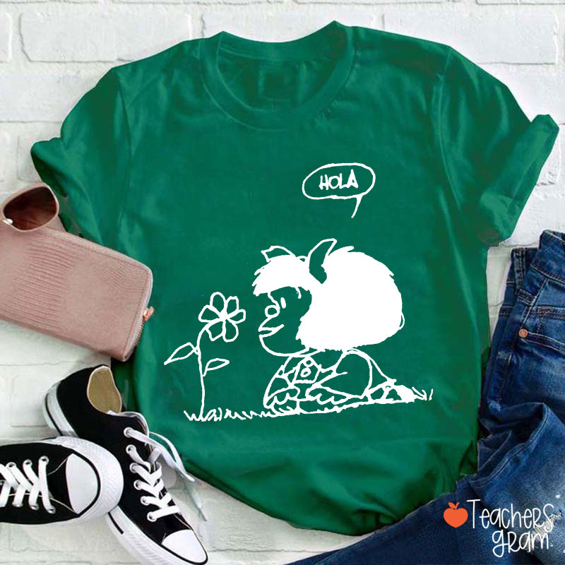 Hola Flower Spanish Teacher T-Shirt