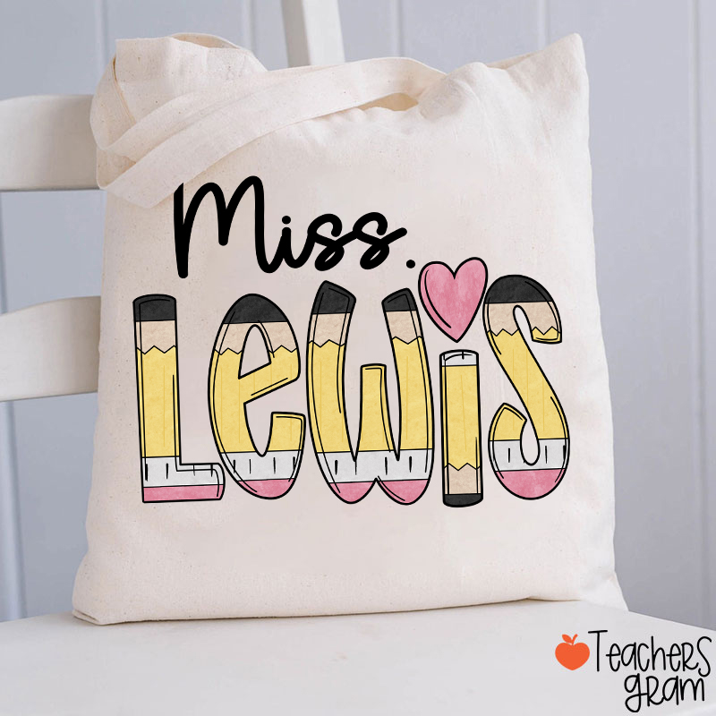 Personalized Pencil Name Teacher Tote Bag