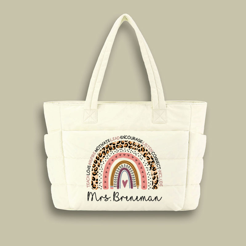Personalized Name Teach Inspire Lead Teacher Puffy Tote Bag