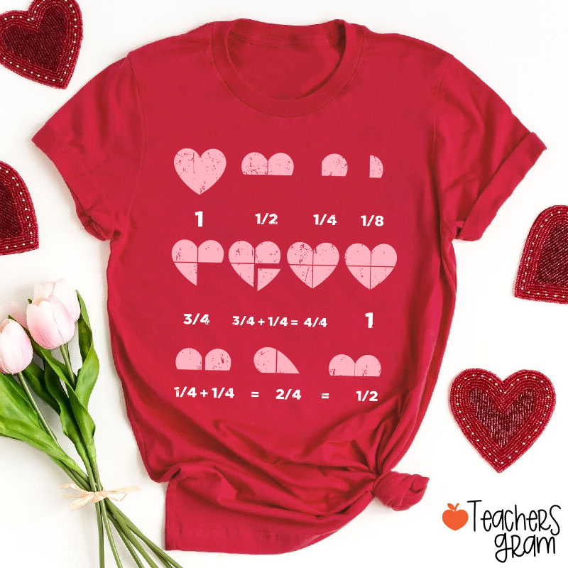 Math Red Hearts Teacher T-Shirt