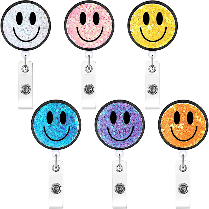 Quicksand Smiley Face Teacher Badge Reel
