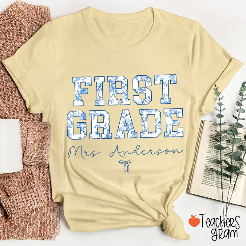 Personalized Name And Grade Trendy Teacher T-Shirt