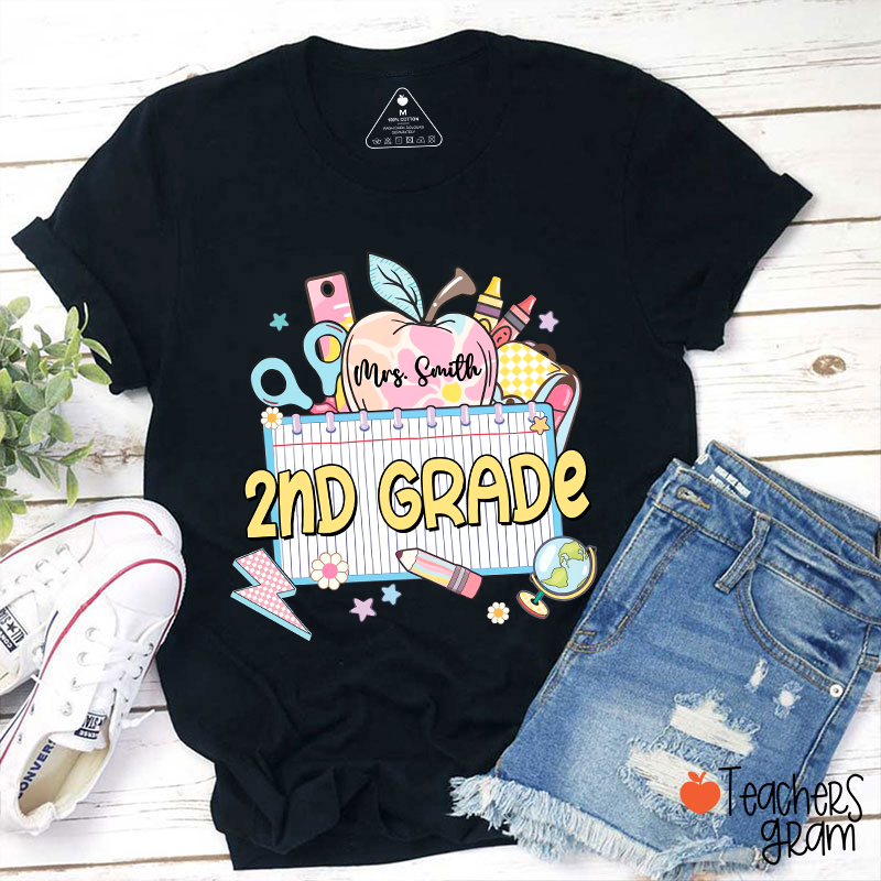 Personalized Grade And Name Apple Notebook Teacher T-Shirt