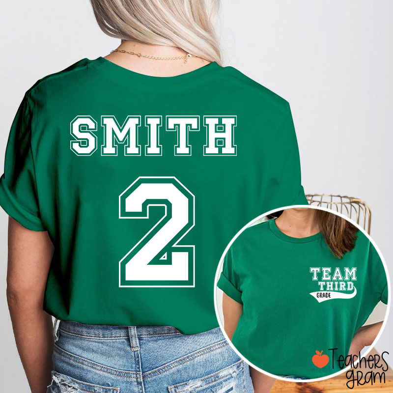 Personalized Retro Style Grade And Name Teacher Two Sided T-Shirt