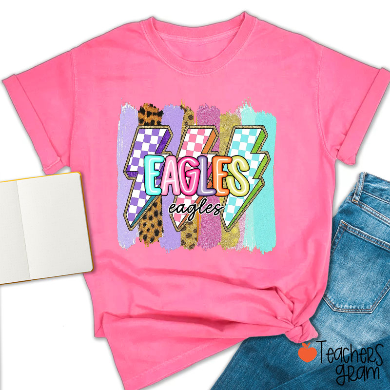 Personalized Mascot Checkered Lightning Teacher T-Shirt