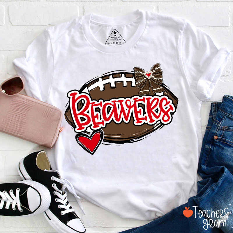 Personalized Mascot And Sport Love Heart Bow School Spirit Teacher T-Shirt