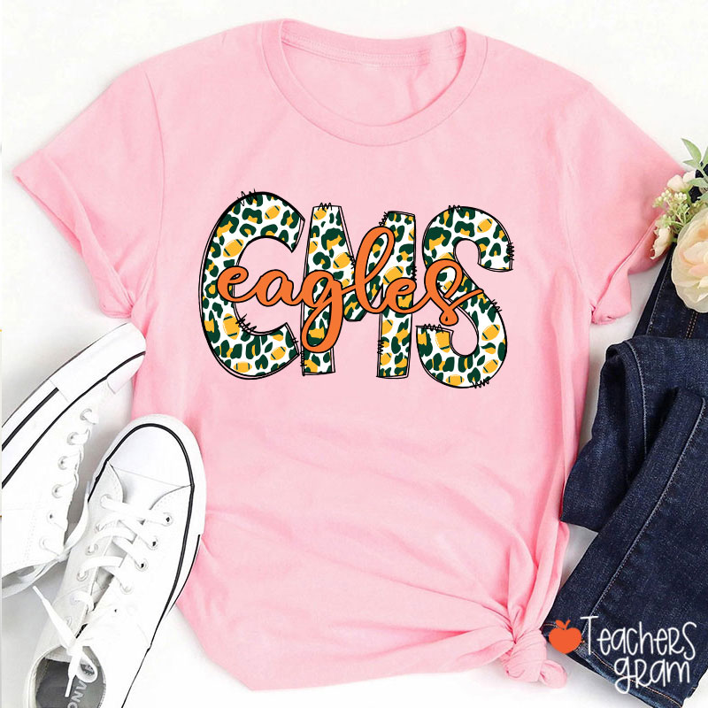 Personalized Mascot Leopard School Initials Teacher T-Shirt