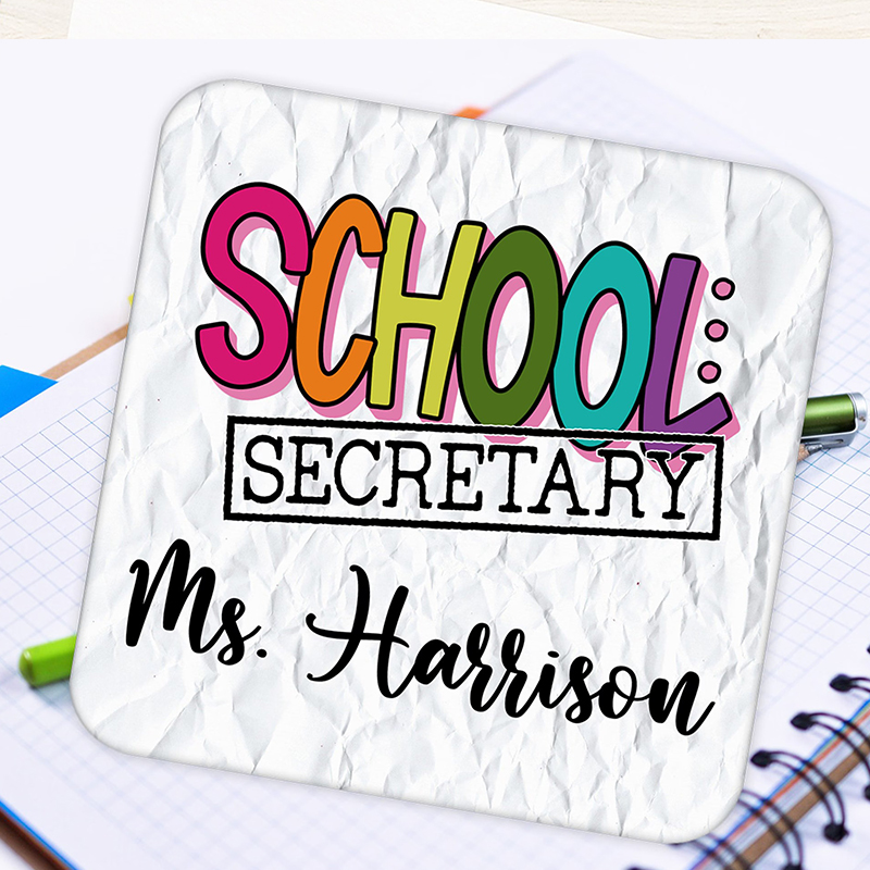 Personalized Name And Position Crumpled Paper Texture Teacher Coasters