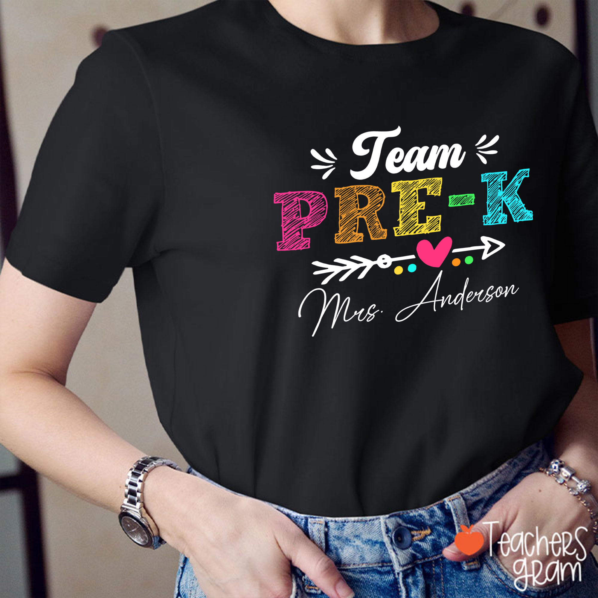 Personalized Team Name Arrow Heart Teacher T-Shirt